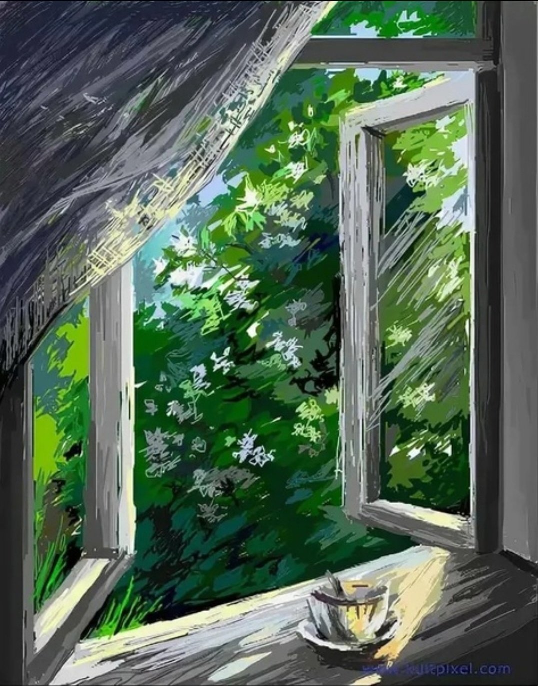 Сильный ветер в окна. Открытое окно. Пейзаж в окне. Пейзаж за окном. Окно живопись.