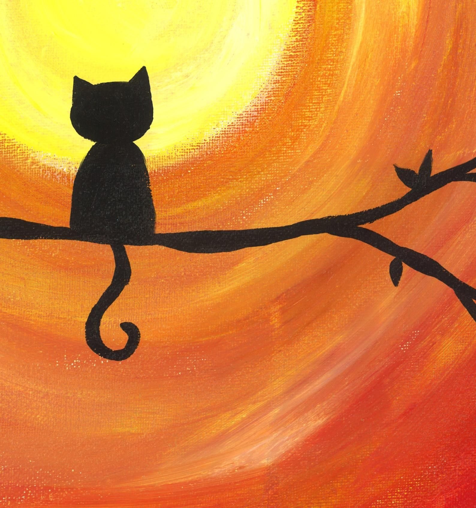 Теплые цвет рисунок. Рисунок в теплых тонах. Картина легкая. Силуэтная живопись кошки. Картина в теплых тонах.