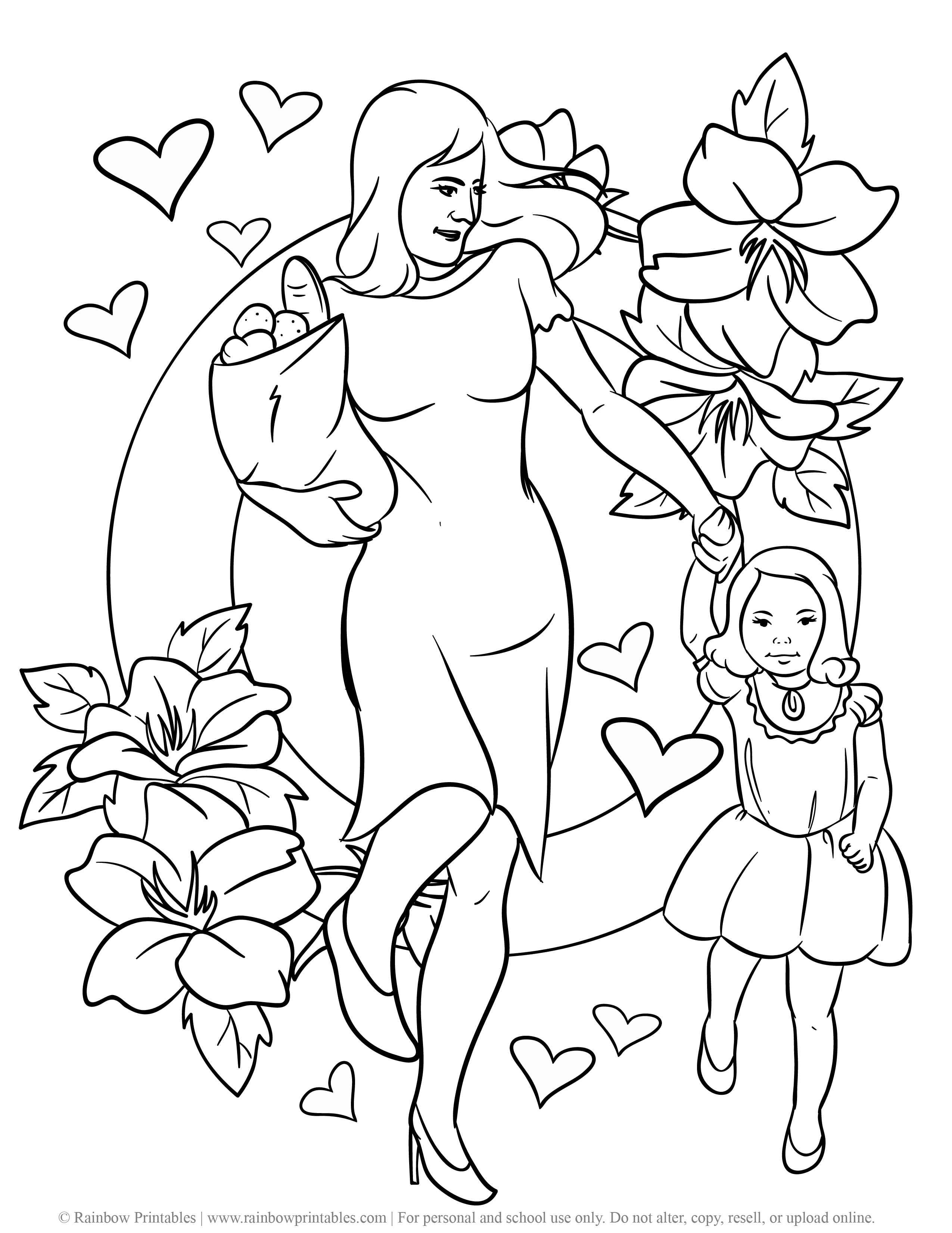 Раскраски мамин праздник. Раскраска мама. Раскраска мама и дочка с цветами.