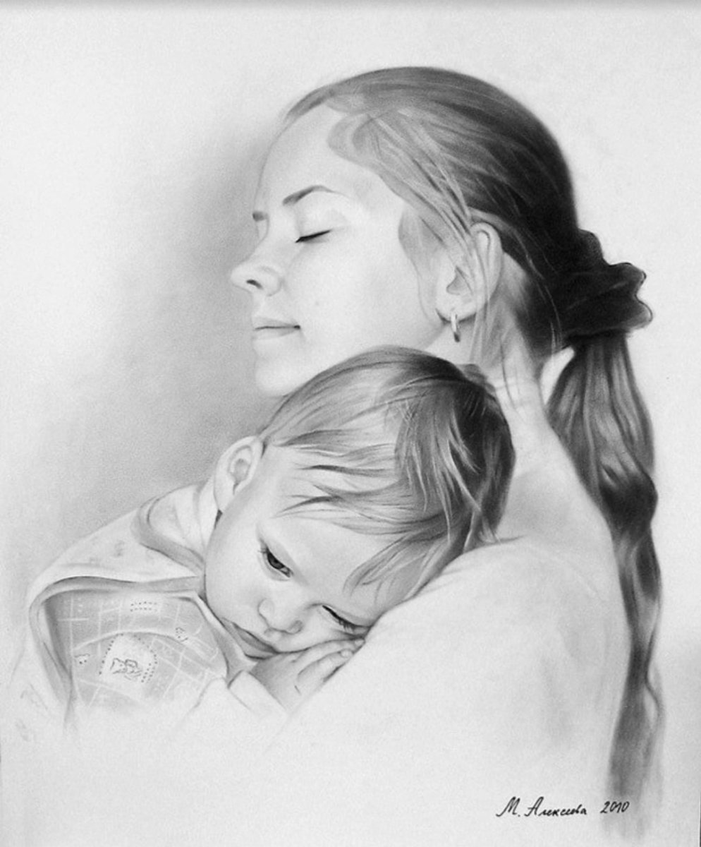 Портрет матери и ребенка. Портрет мамы и ребенка карандашом. Рисование мамы с ребенком. Рисунок для мамы. Нарисовать дочке рисунок