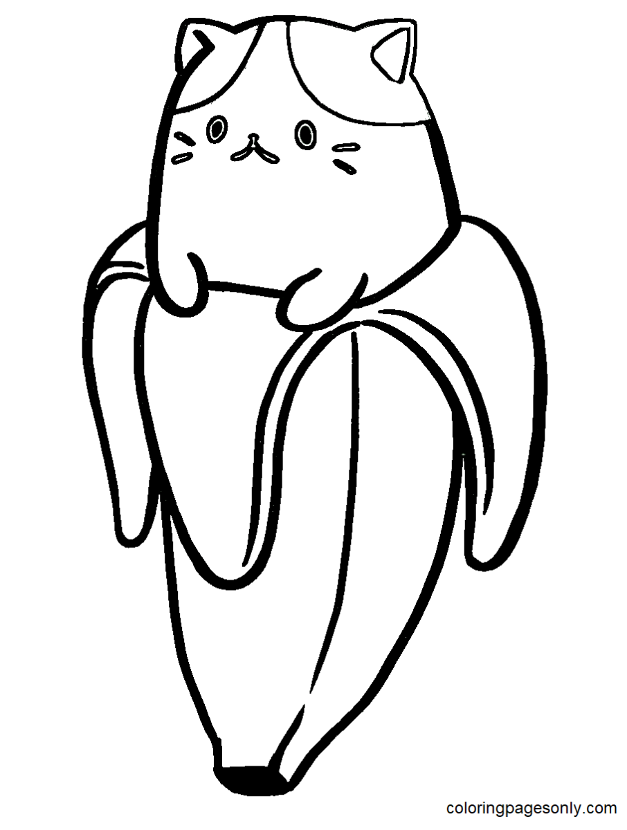 Раскраска котик в банане