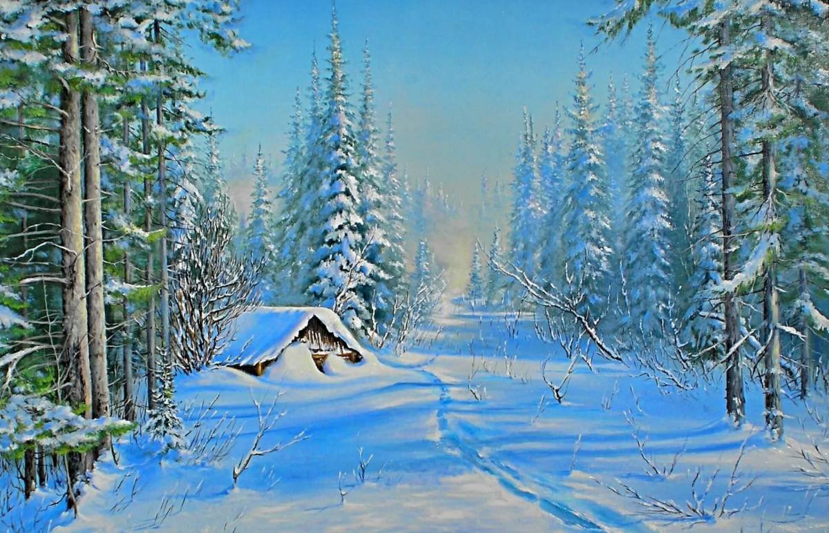 Рисунок зима в лесу
