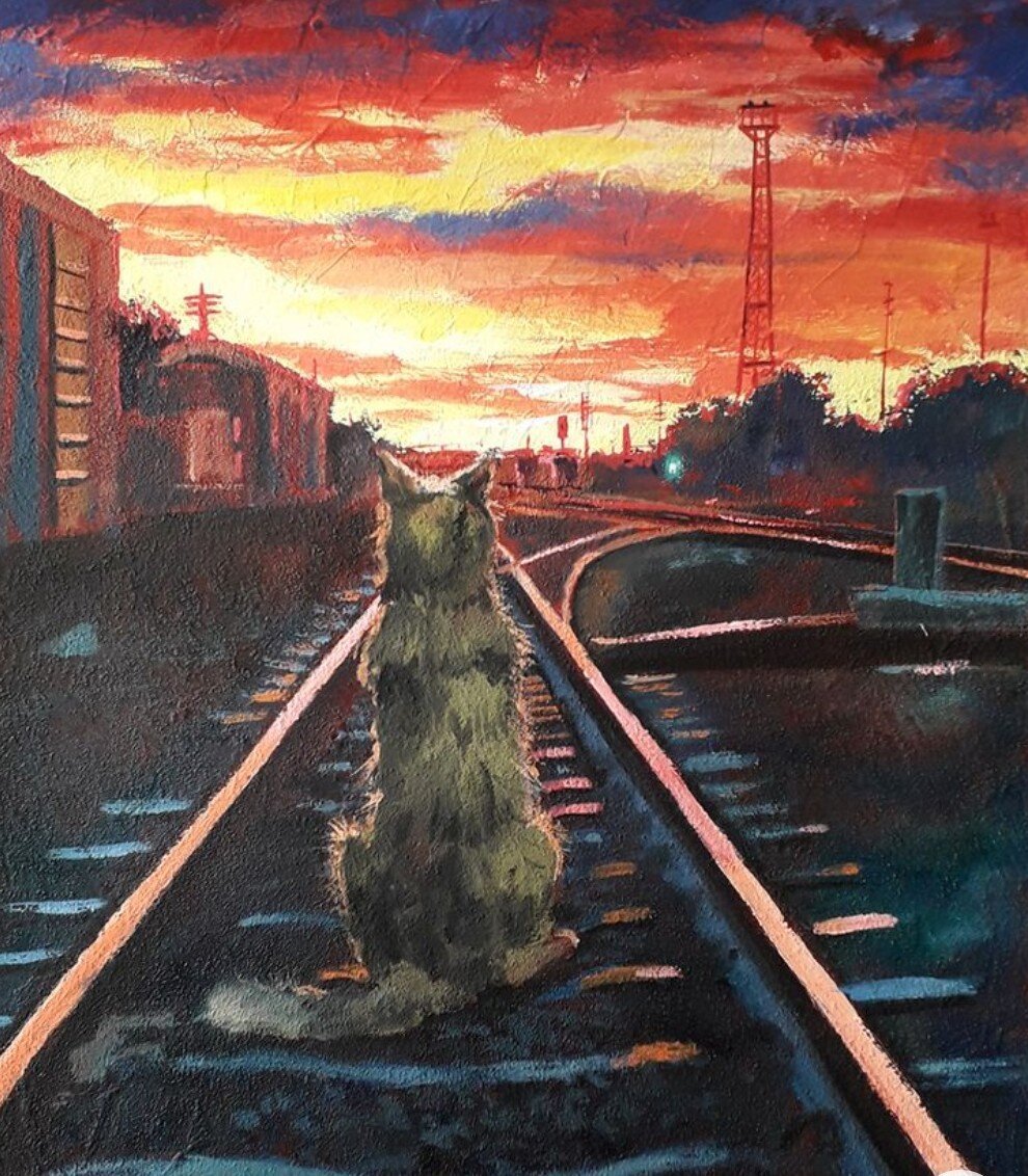 Уходящая железная дорога. Пейзаж с железной дорогой. Картина железная дорога. Пейзаж с поездом. Железная дорога в живописи.