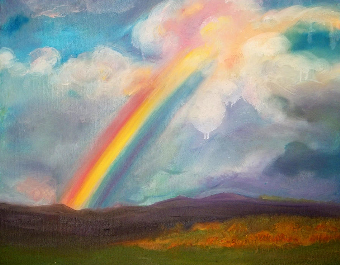 Окружающий мир тема радуга. Пейзаж с радугой. Радуга на грозовом небе. Радуга рисунок.