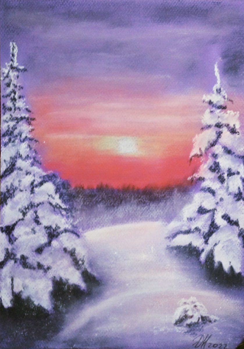 Зимний закат рисунок